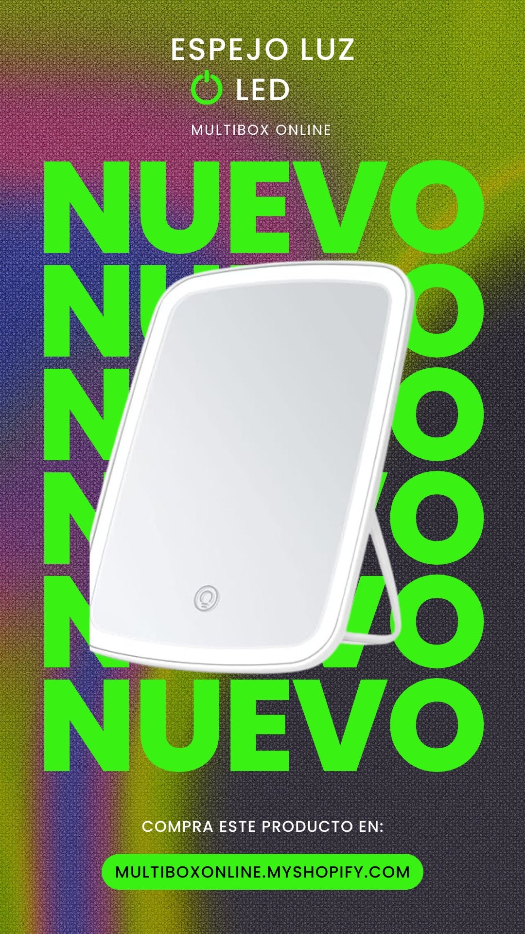 Espejo LED 33 luces + pantalla táctil | 24×16.5 cm